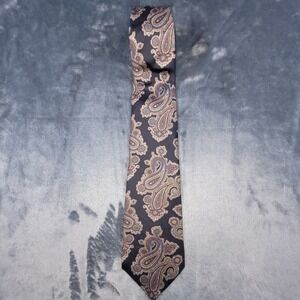 Morgan Hart Mens Silk Paisley Tie Navy Blue Purple Gold Made in USA‎ Formal